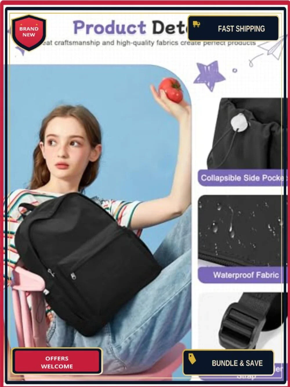 Water Resistant Nylon Laptop Backpack for School Travel Commute